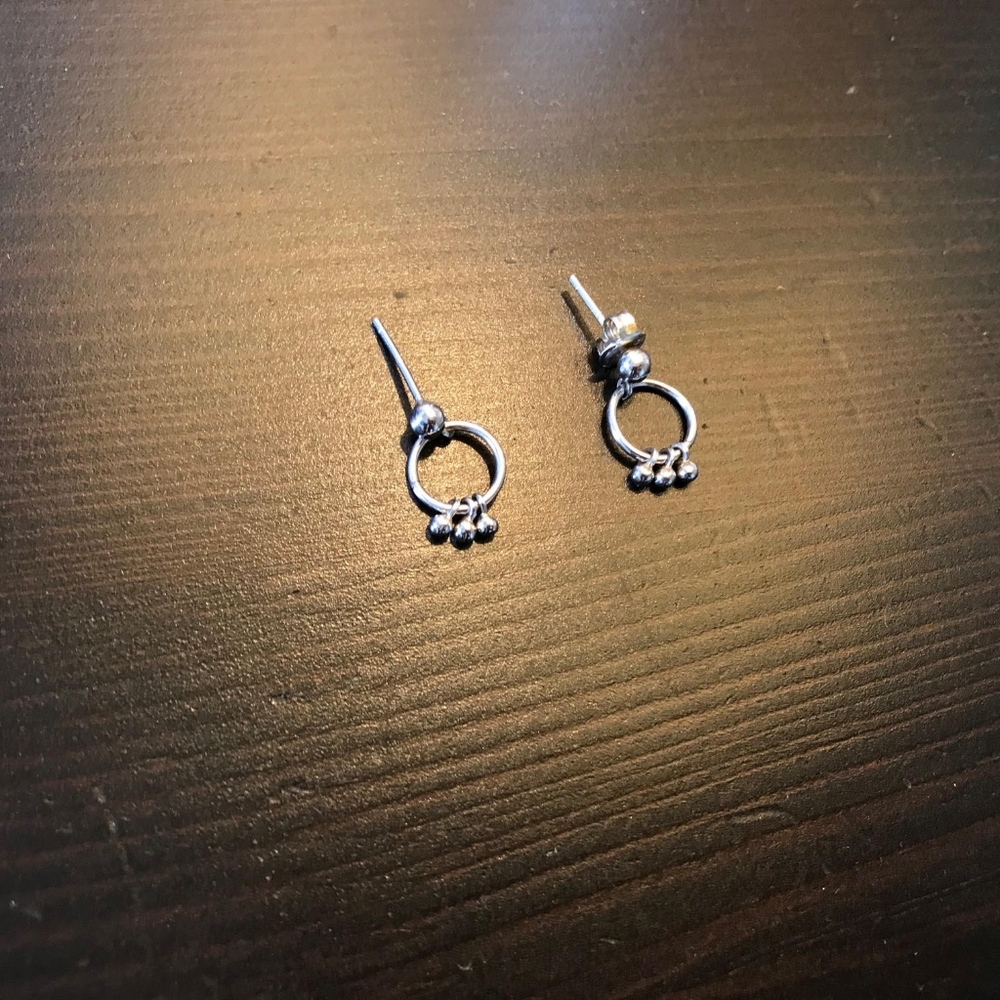 Rarely used Silver hoop dangle earring pair